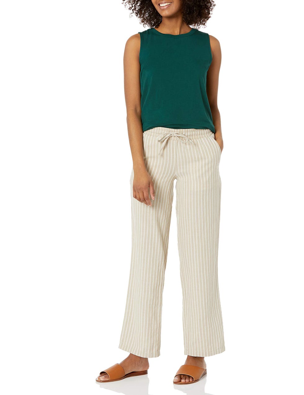 Linen Blend Drawstring Wide Leg Pant