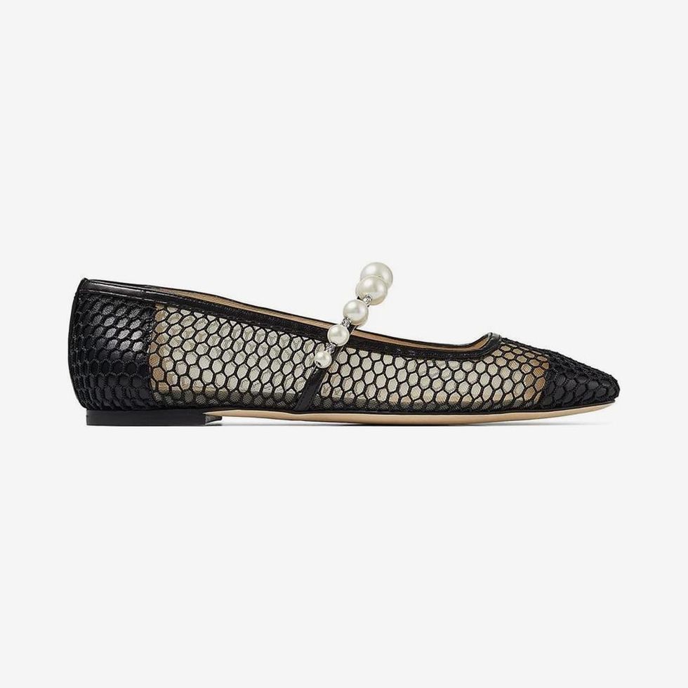 Pearl Studded Strap Square Toe Flats 