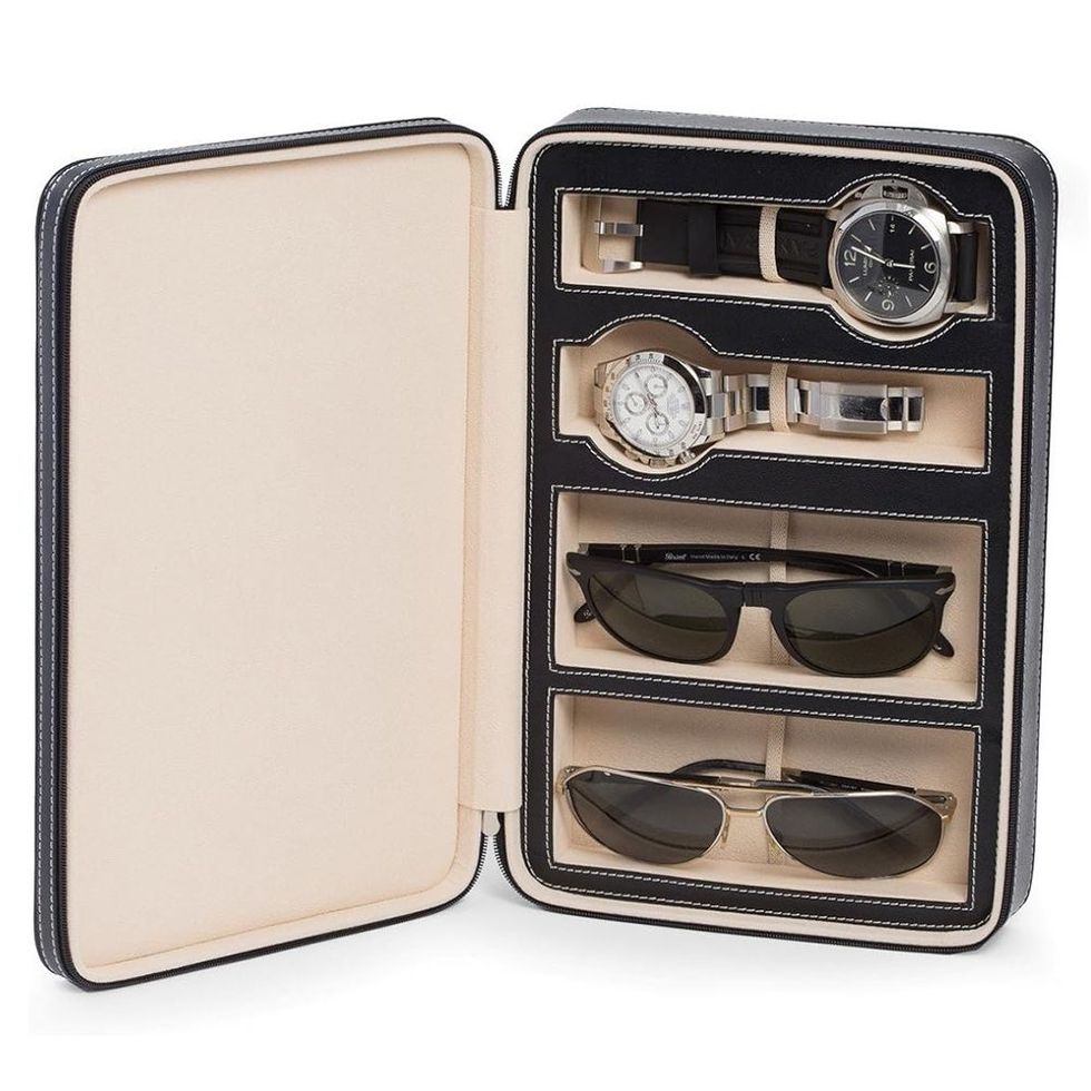 Two-Watch & Two-Sunglasses Leather Travel Case