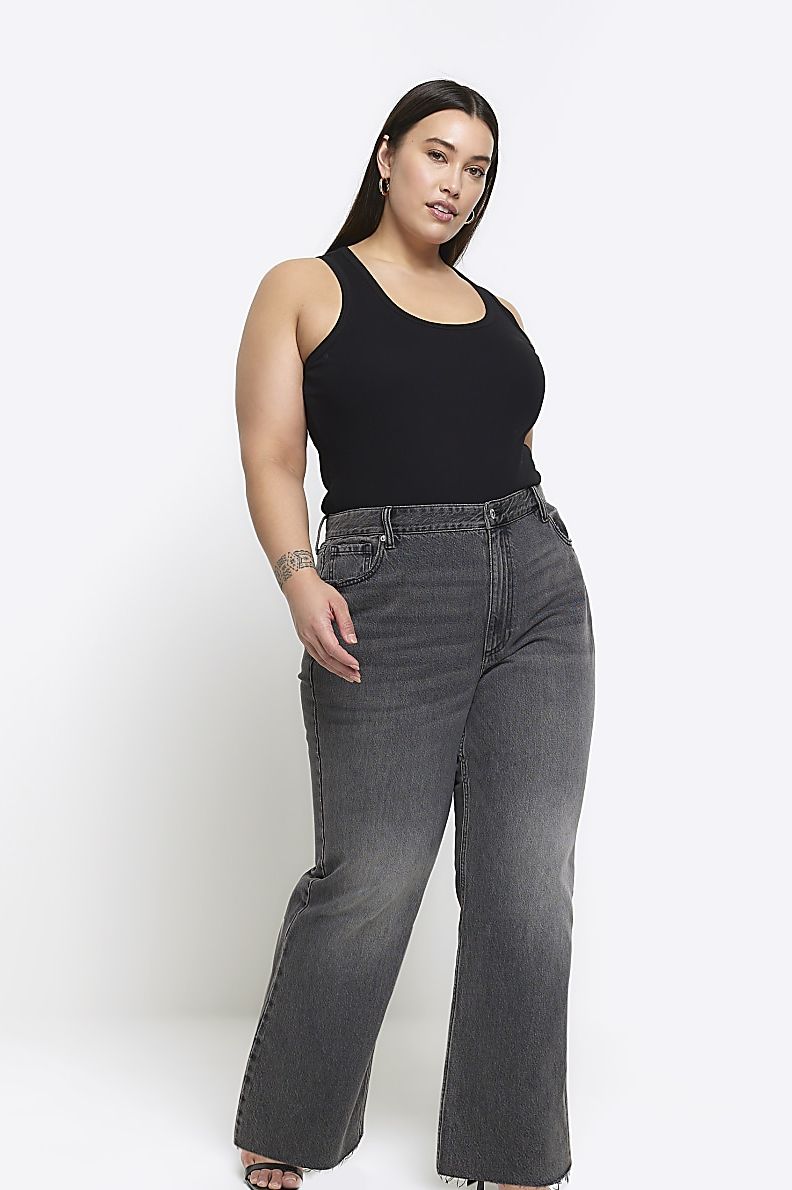 Plus black high waisted straight jeans