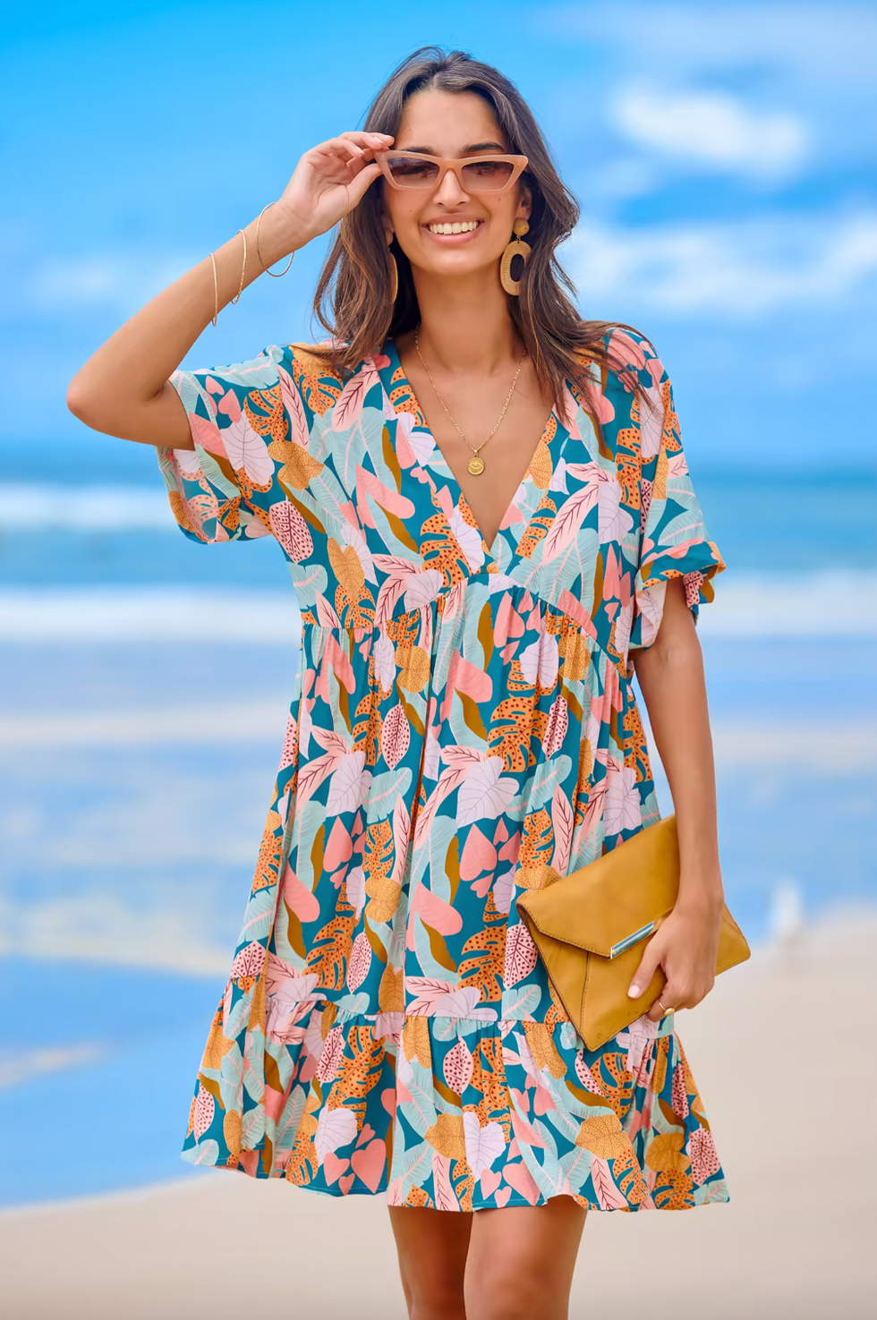 Cupshe Soft Tropics Short Sleeve Mini Dress 