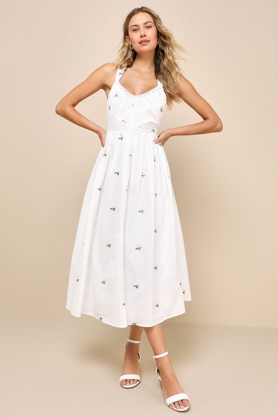 Lulus Delicate Excellence Floral Embroidered Midi Dress