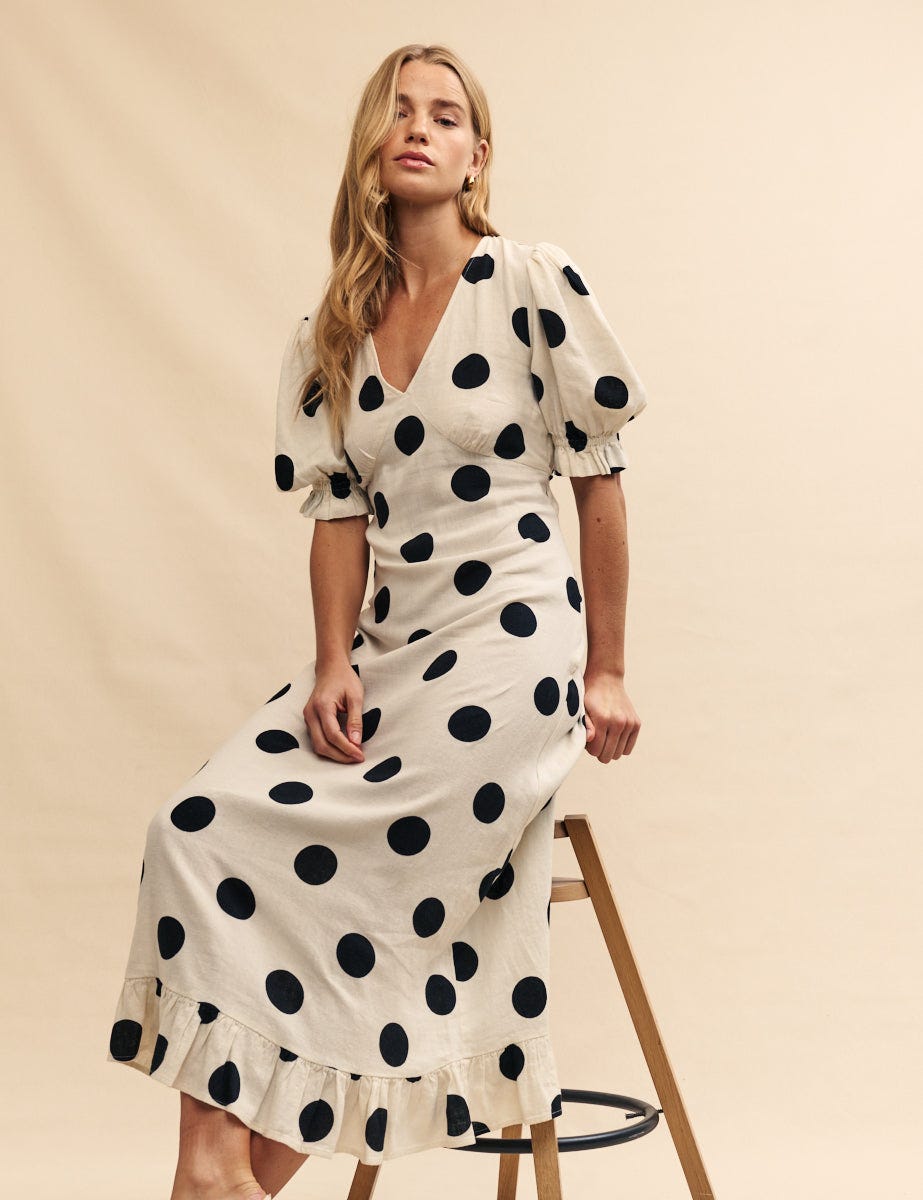 Petite White Polka Dot Delilah Midi Dress-£75