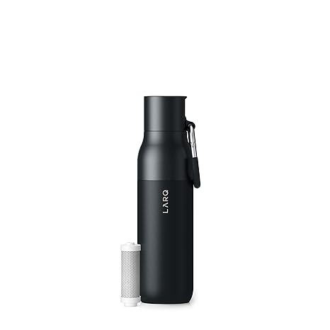 LARQ Bottle Filtered - Acciaio inossidabile isolato Bottiglia per l’acqua Senza BPA con tecnologia Nano Zero e filtri a lunga durata, 500ml, Obsidian Black