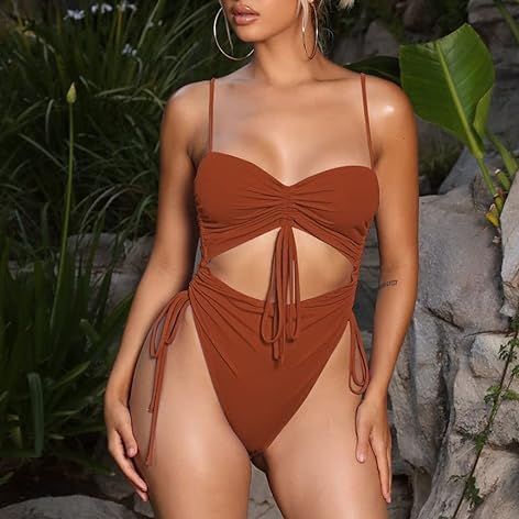 Cut-Out Drawstring One Piece Swimsuit