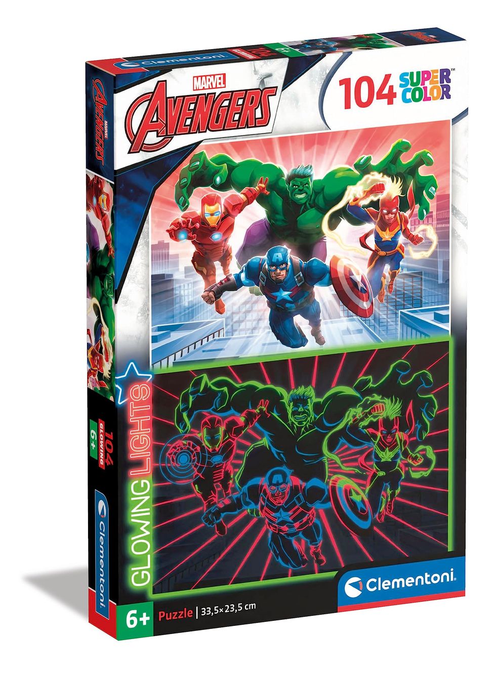 Clementoni Glowing Lights collection-Marvel Avengers, fluorescente 104 pezzi