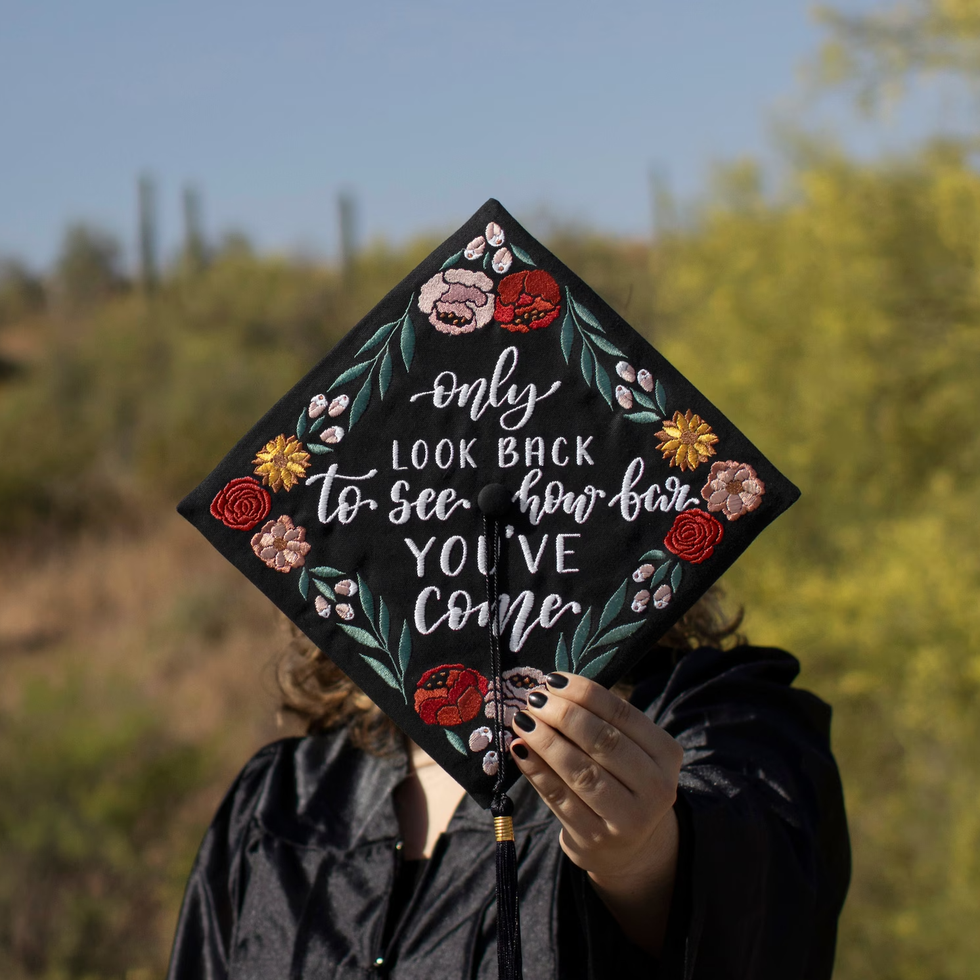 Embroidered Floral Graduation Cap
