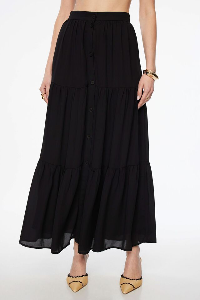 Buttoned Tiered Maxi Skirt