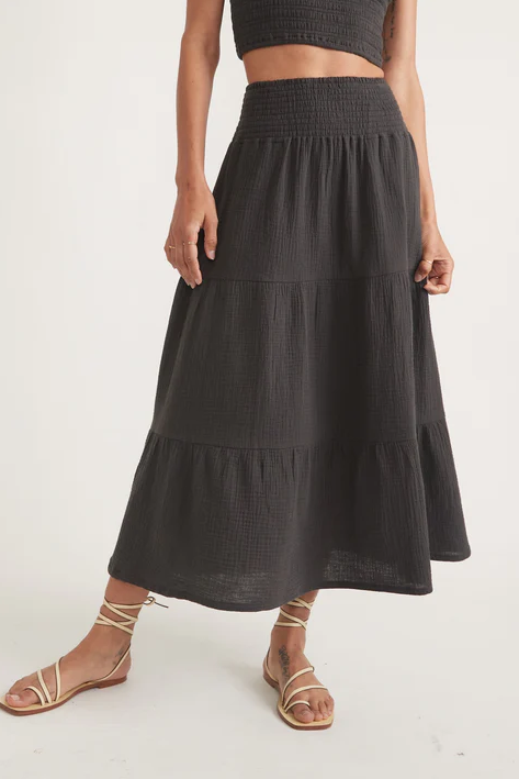 Corinne Double Cloth Maxi Skirt in Black