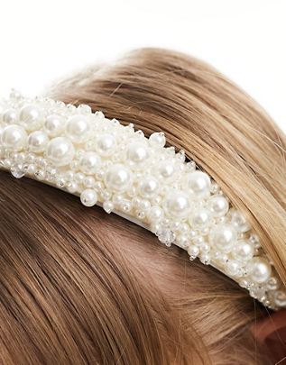 Bride To Be - Cerchietto imbottito bianco con perle