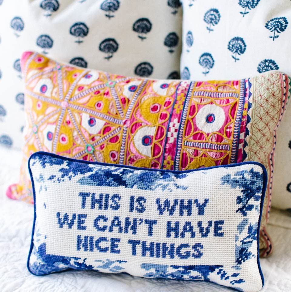 Nice Things Needlepoint Decorative Throw Pillow