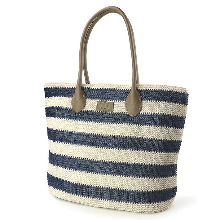 Striped Synthetic Straw Tote