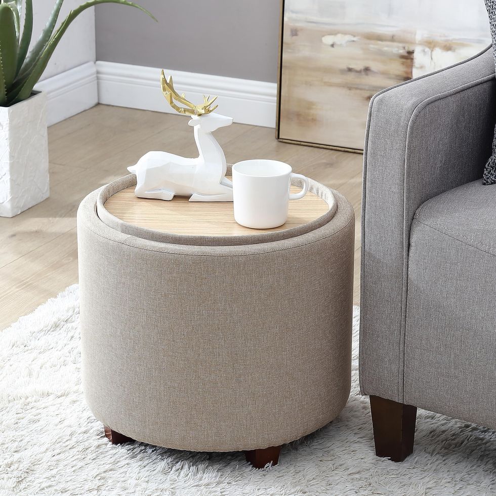 Lawrence Round Storage Ottoman with Tray Lid
