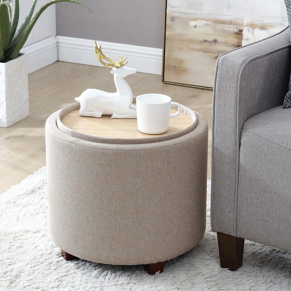 Lawrence Round Storage Ottoman with Tray Lid Lawrence Round Storage Ottoman with Tray Lid