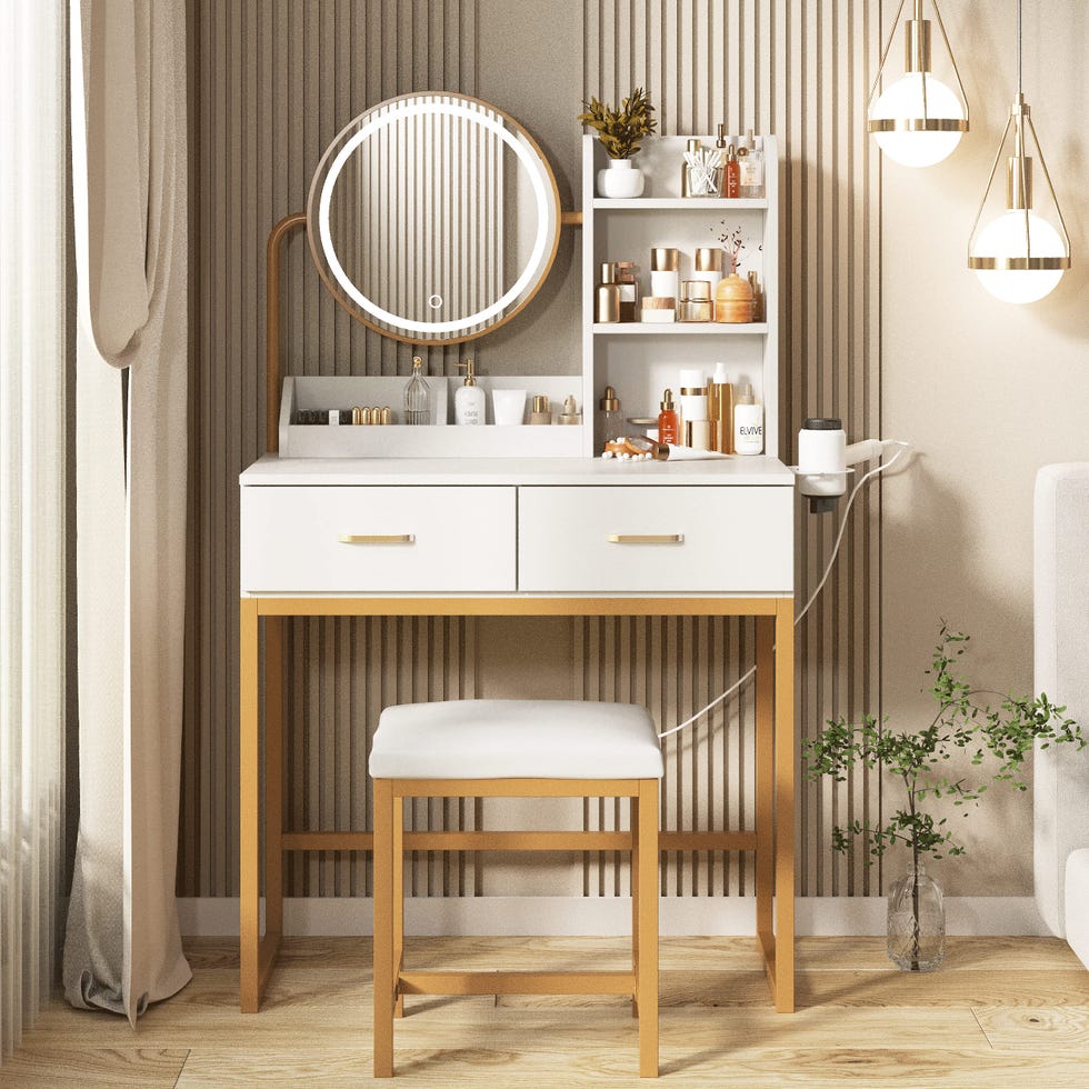 Makeup Vanity Desk with Round Mirror and Lights Makeup Vanity Desk with Round Mirror and Lights