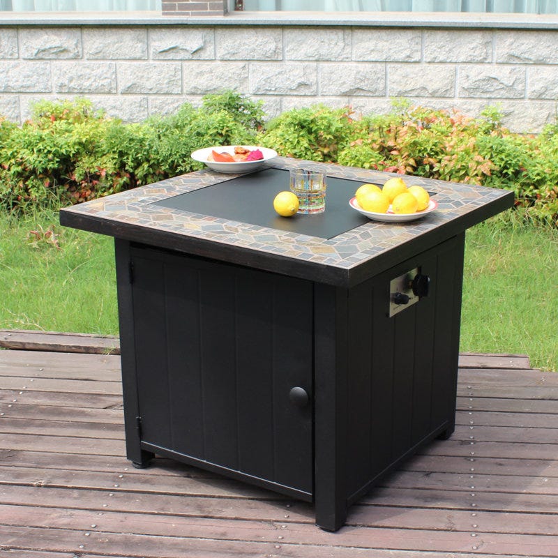 Slate Propane Outdoor Fire Pit Table with Lid
