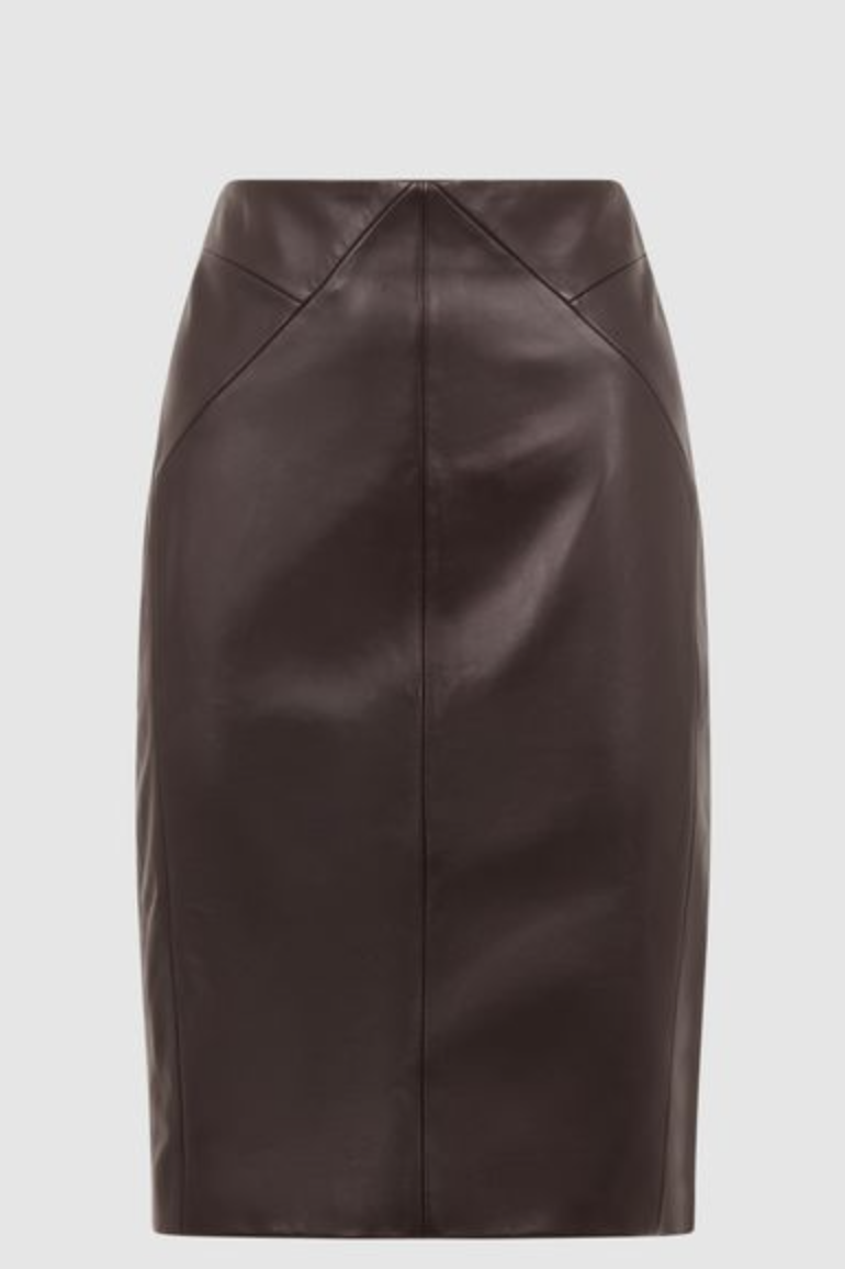 Raya Leather High-Rise Midi Skirt