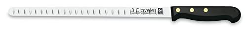 3 Claveles 00966 - Juego de cuchillos para rebanar de filo hueco y acero para afilar, 29 cm, Negro