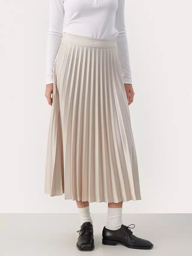 Veneda Pleated Midi Skirt, Oatmeal