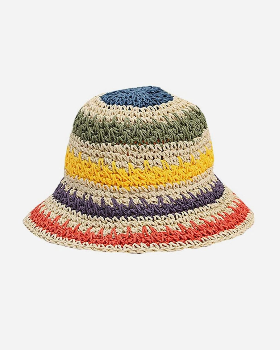 Foldable Wide Brim Colorful Crochet Straw Hat