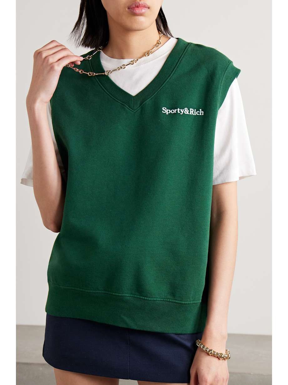 Embroidered cotton jersey vest