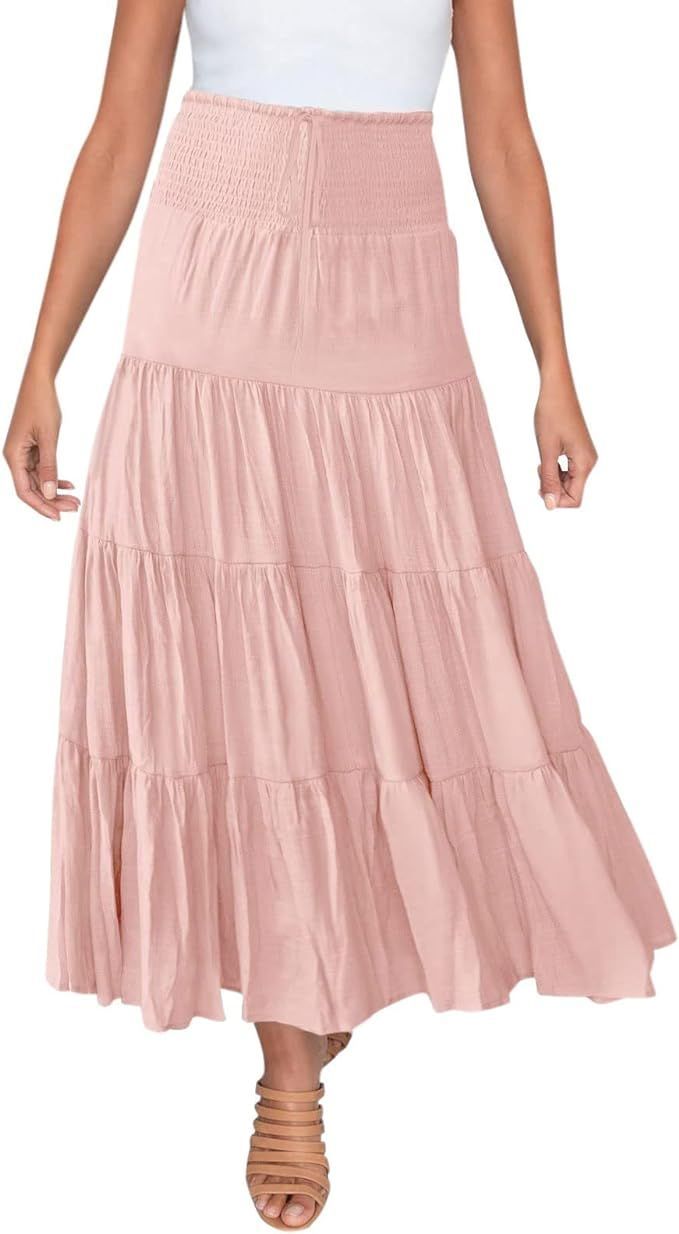 Falda larga color rosa