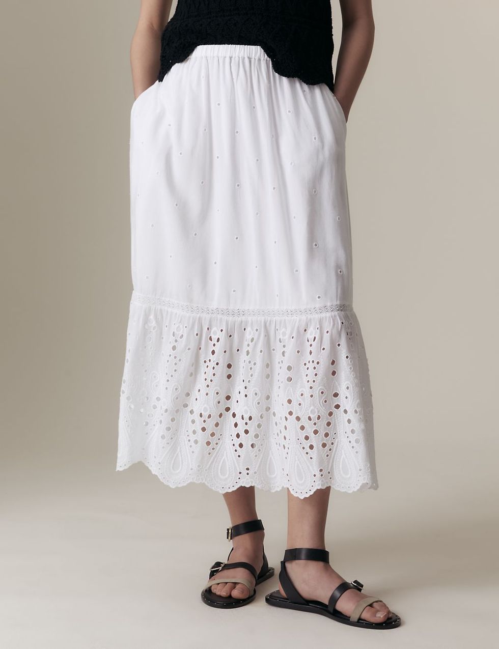 Cotton Rich Broderie Midaxi Tiered Skirt