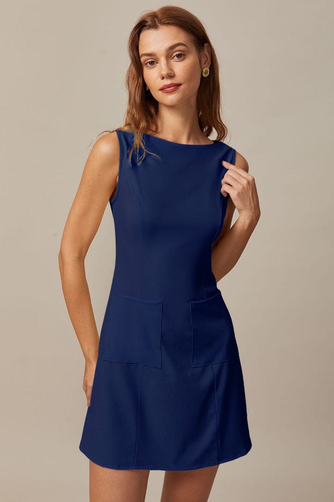 The Navy Boat Neck Cutout Mini Dress The Navy Boat Neck Cutout Mini Dress