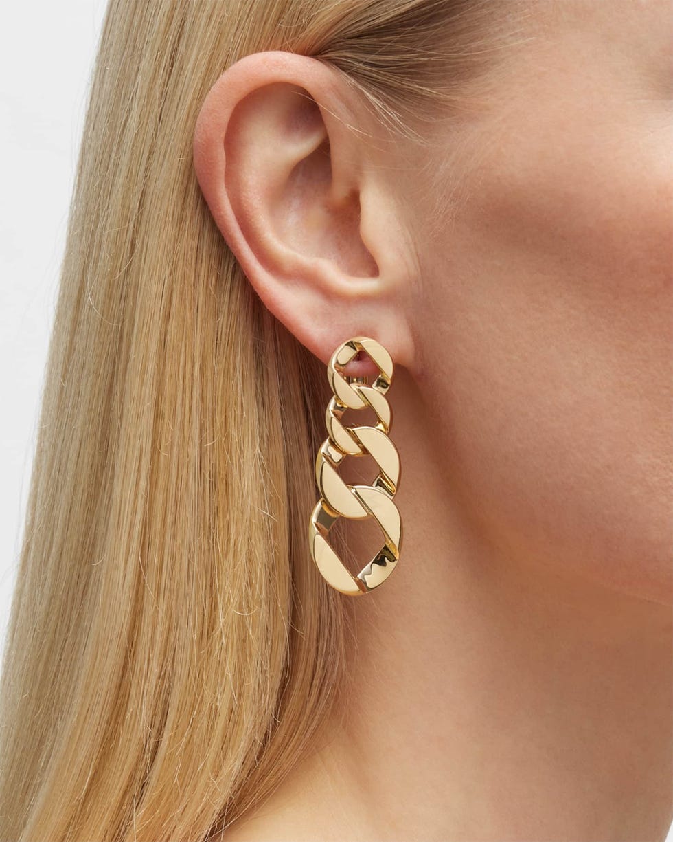 18k Yellow Gold Curb-Link Clip-On Drop Earrings