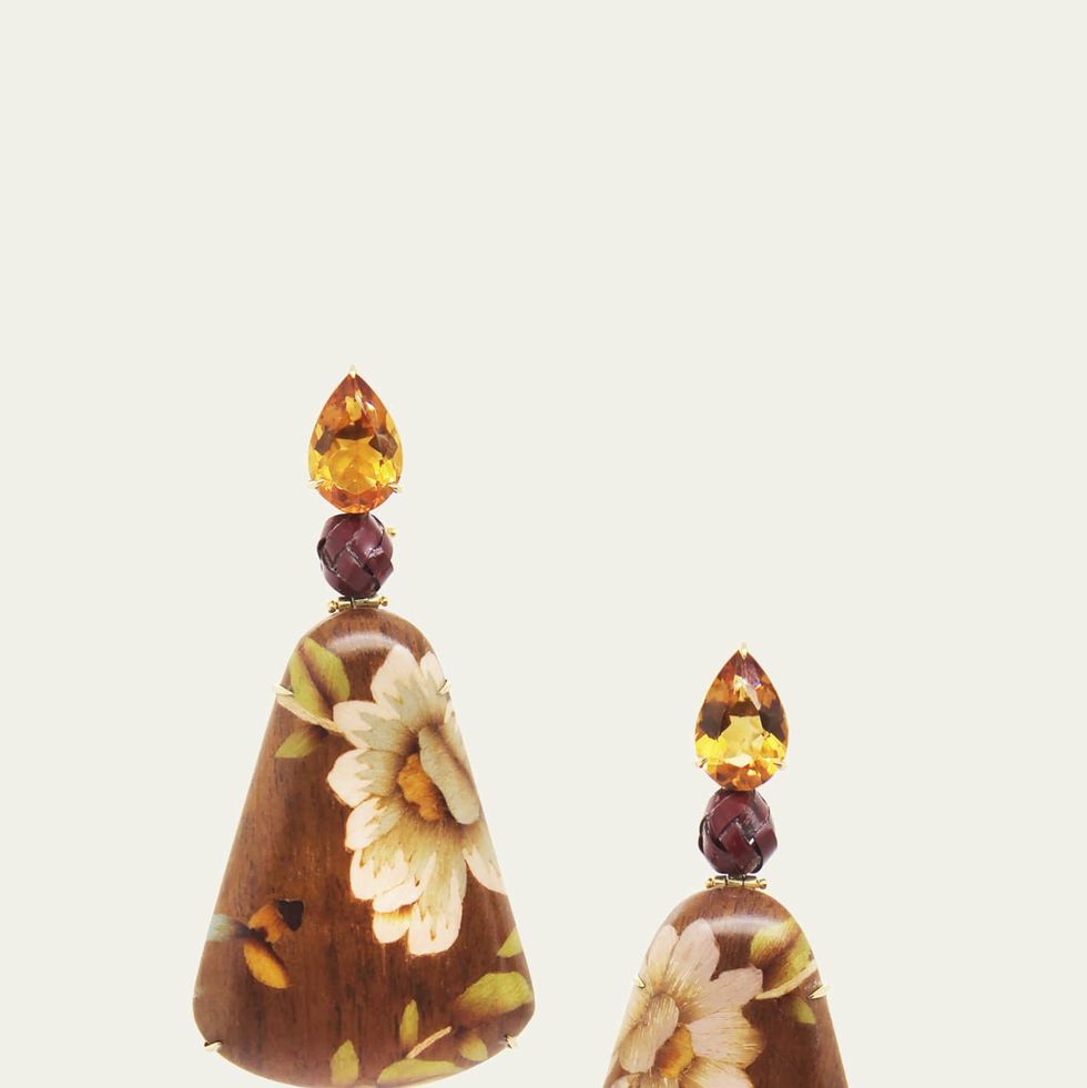 18K Yellow Gold Marquetry Earrings with Citrine and Yellow Sapphires