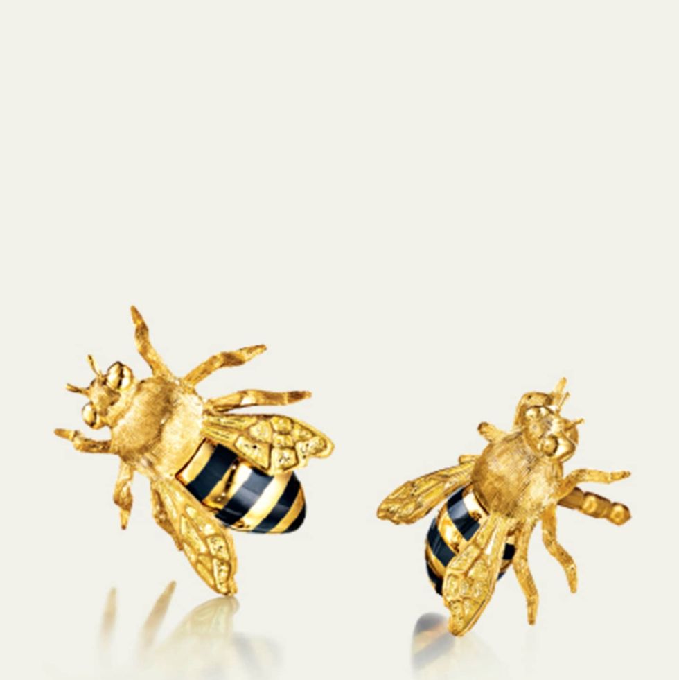 18k Gold and Black Enamel Honeybee Stud Earrings