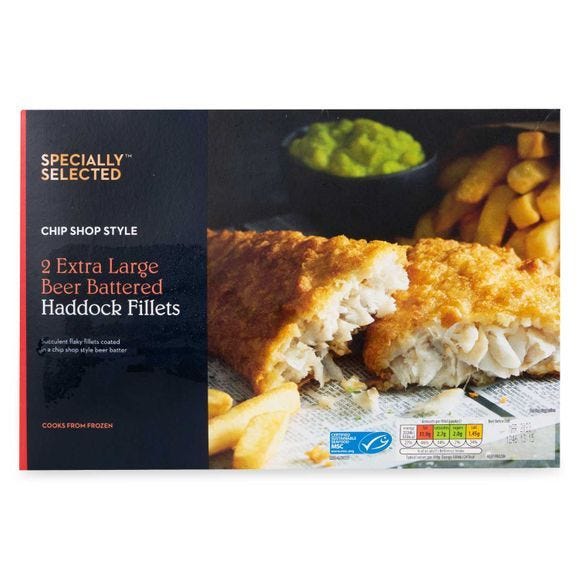 Aldi Specially Selected 2 Chip Shop Style Extra Large Beer Battered Haddock Fillets, 460g