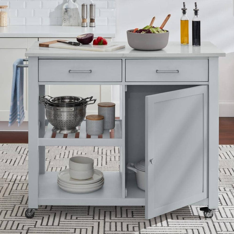 Vining Modern Gray Kitchen Cart With Marble Top