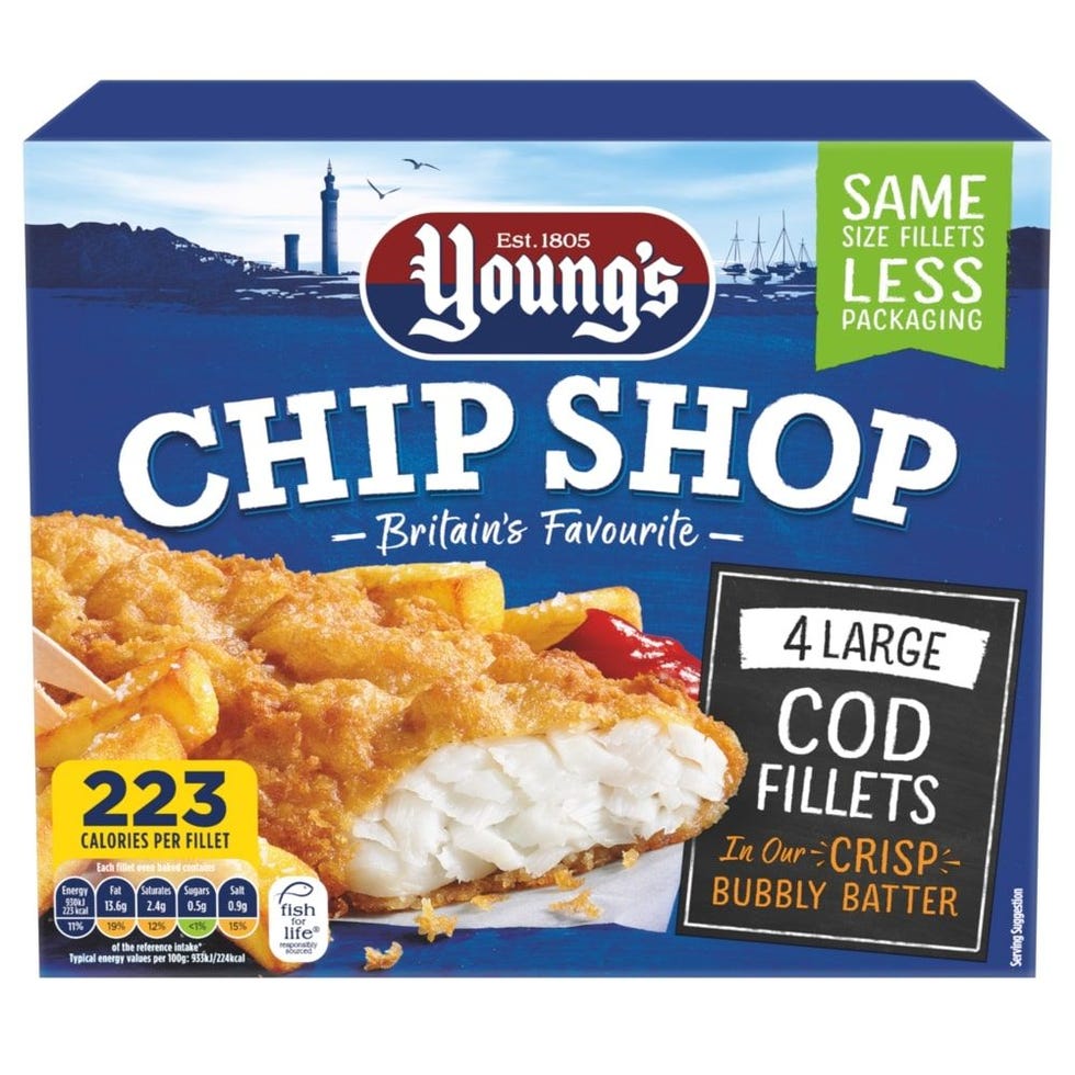 Young's Chip Shop 4 Large Battered Cod Fillets Frozen, 440g