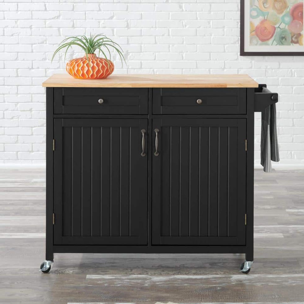 Bainport Wooden Rolling Kitchen Cart With Butcher Block Top