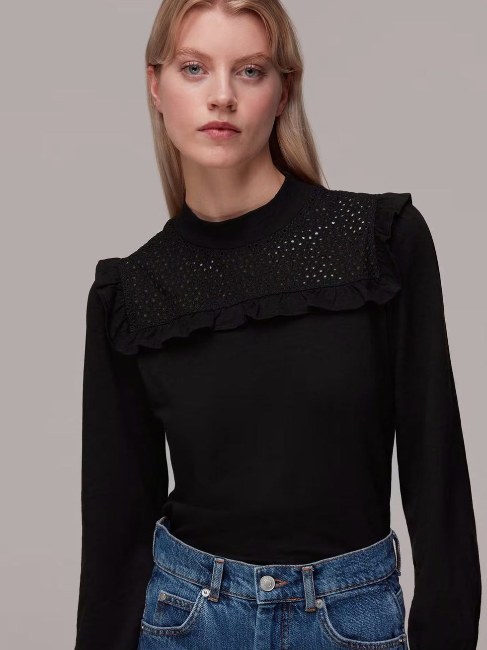 Broderie Yoke Frill Detail Top