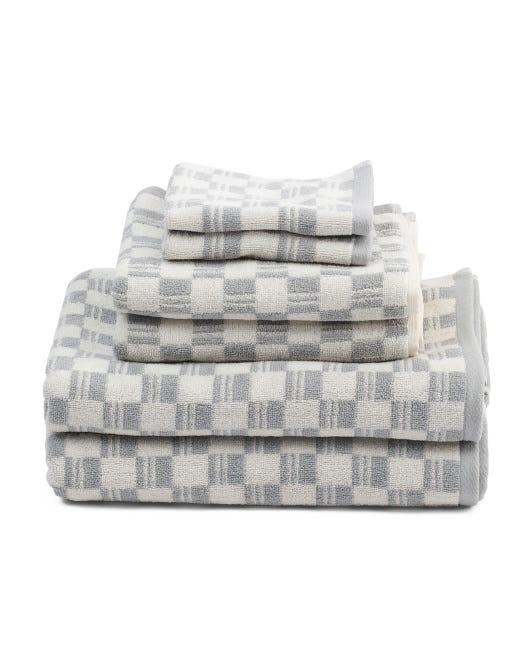 6pc Jacquard Checkered Towel Set