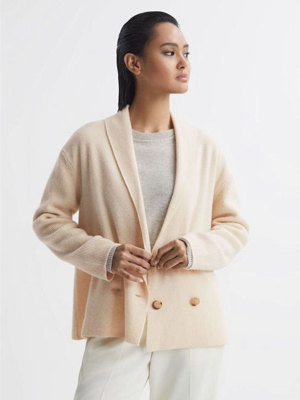 Wool-cashmere double breasted cardigan