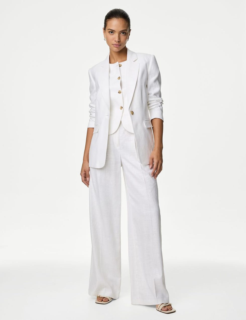 Linen Rich Pleated Wide Leg Trousers