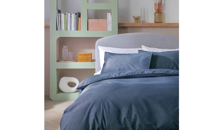 Cotton Textured Print Navy Bedding Set