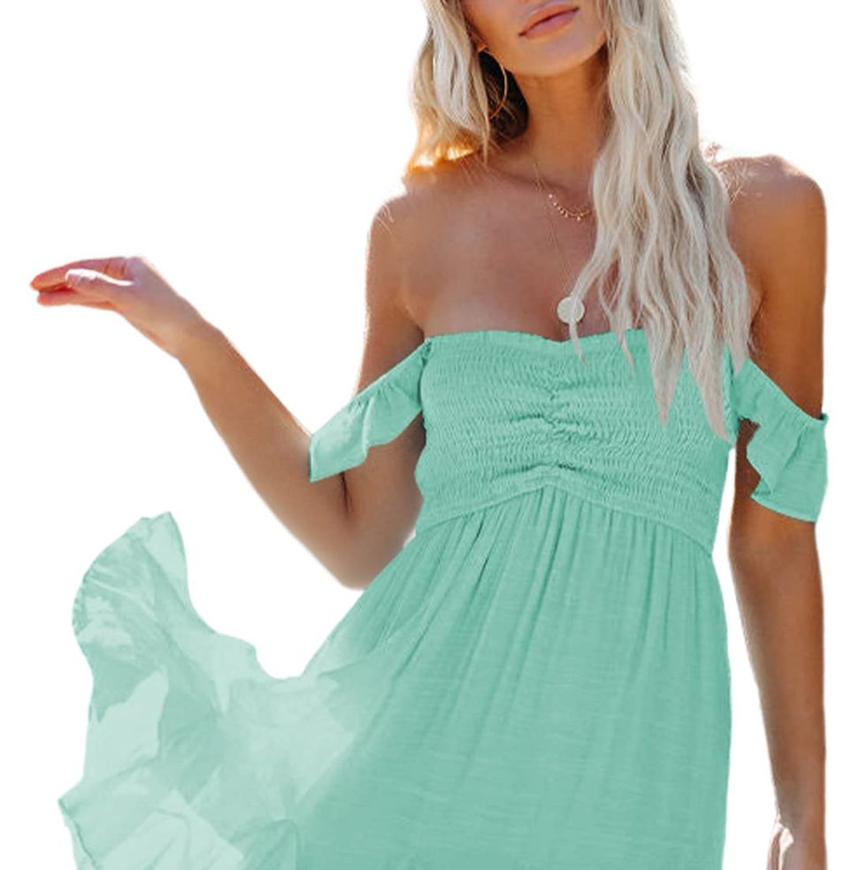 Off-The-Shoulder Turquoise Dress