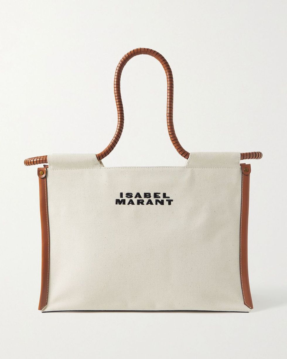 Toledo leather-trimmed embroidered canvas tote