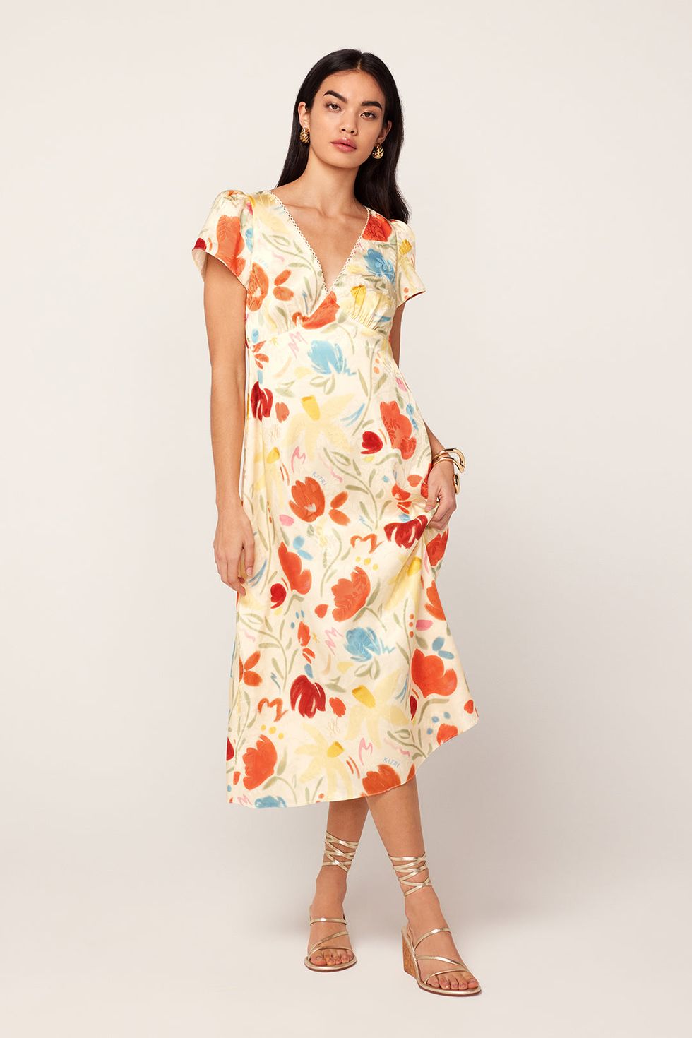 Effie pastel floral jacquard midi dress