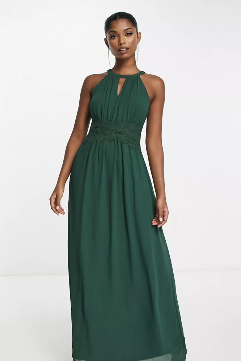 Halterneck maxi dress in pine green