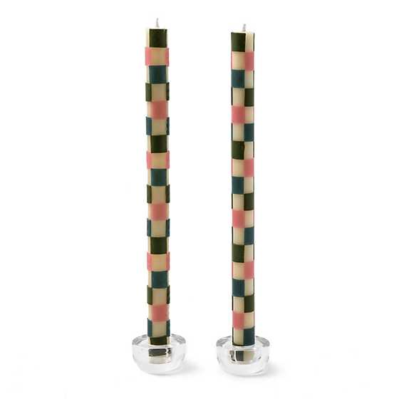 Set of 2 checkered pastel dinner candles