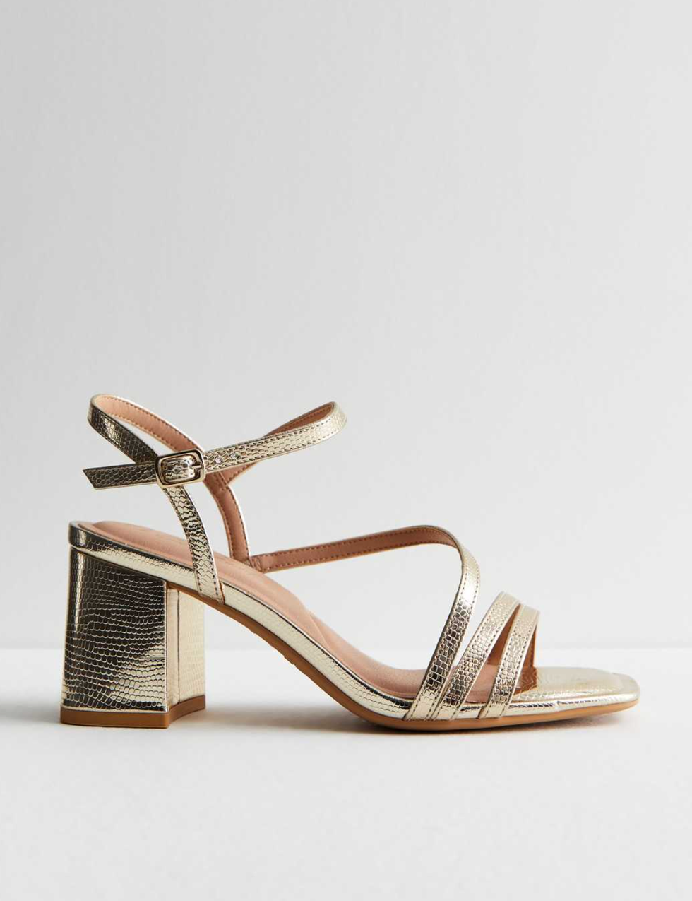 Wide Fit Stone Leather-Look Block Heel Sandals