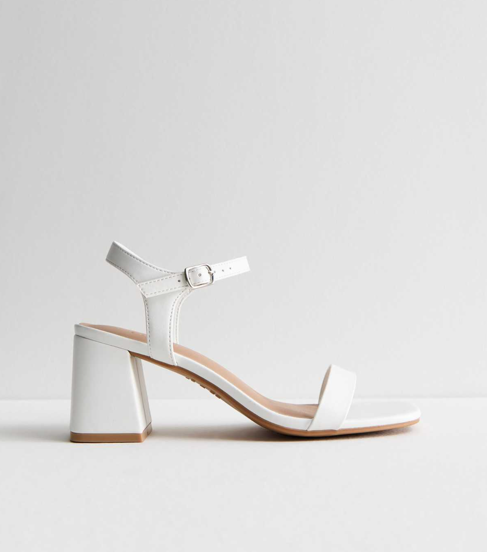 Wide Fit White Low Block Heel Sandals