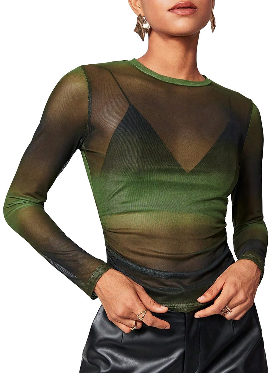 Green Ombre Sheer Mesh Top