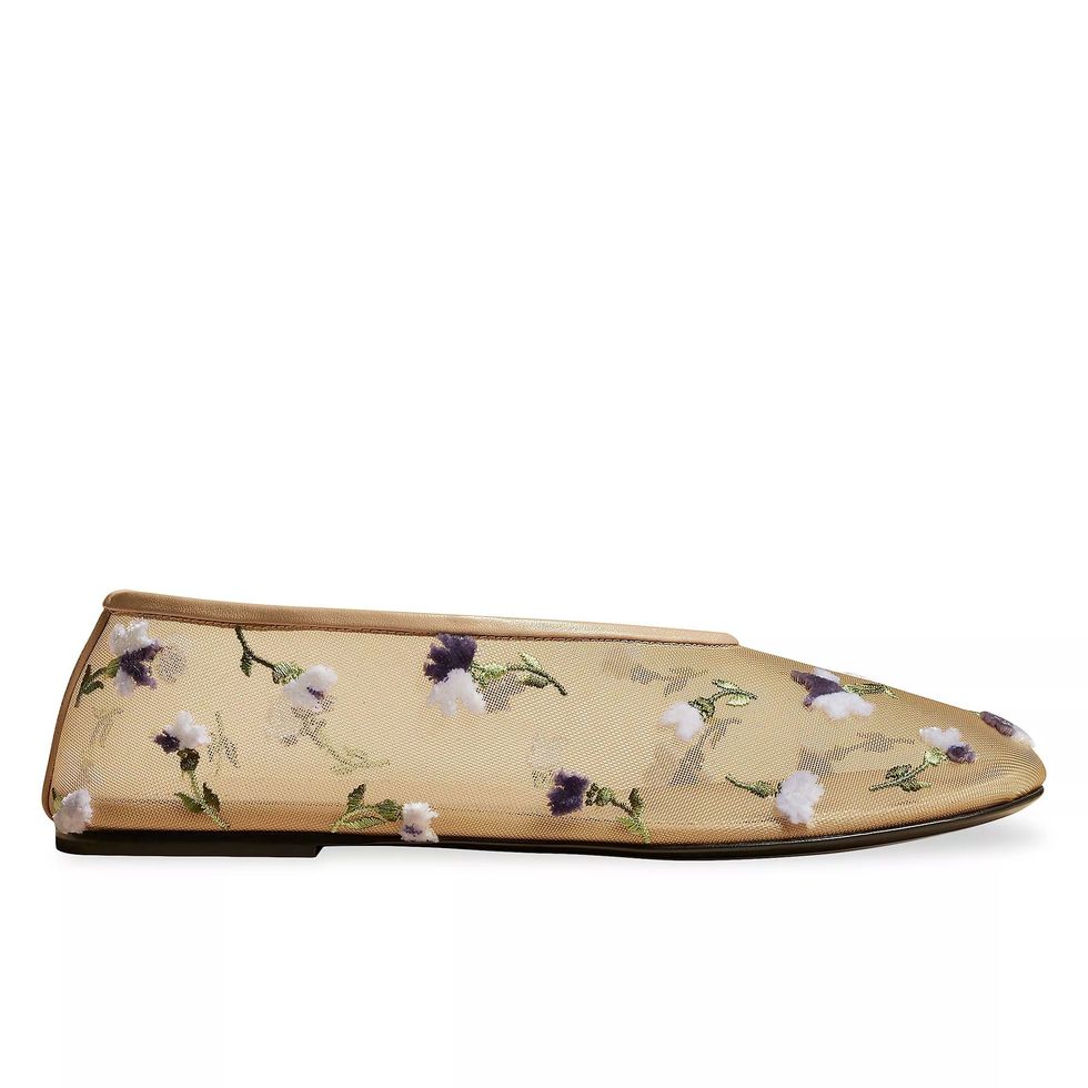 Marcy Floral Embroidered Mesh & Leather Flats