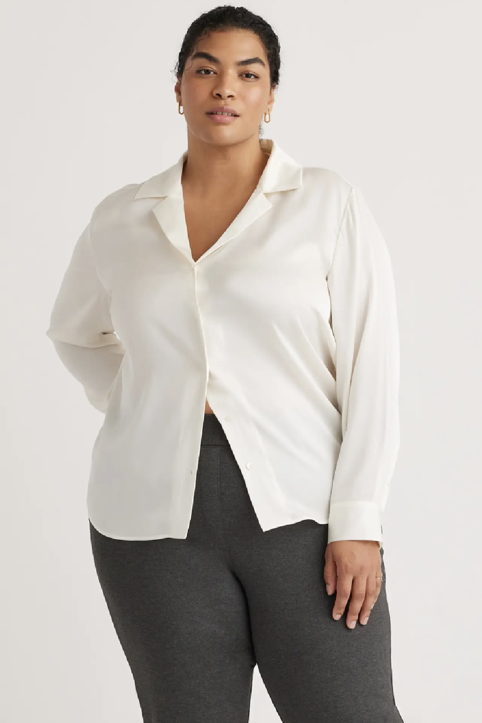 Washable Stretch Silk Notch Collar Blouse